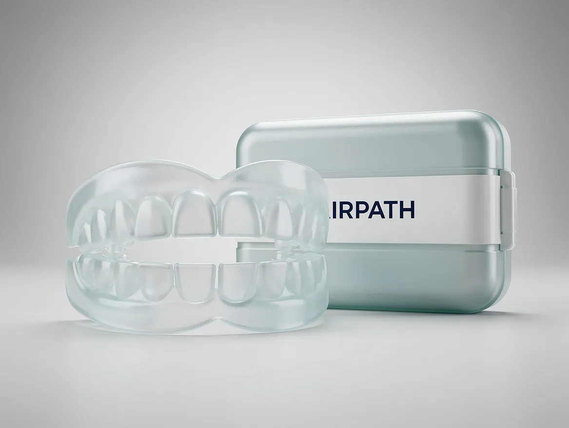 AirPath Advance mandibular advancement mouthpiece with storage case